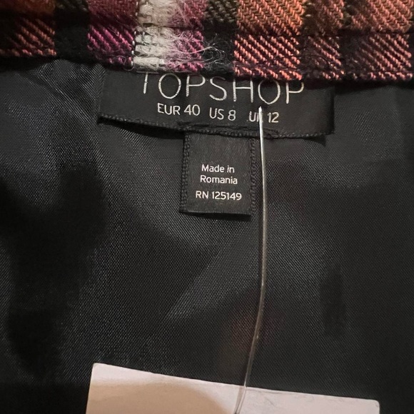 Plaid miniskirt pink orange skirt with pockets NWT Size 8 fall topshop skirt - Picture 2 of 6